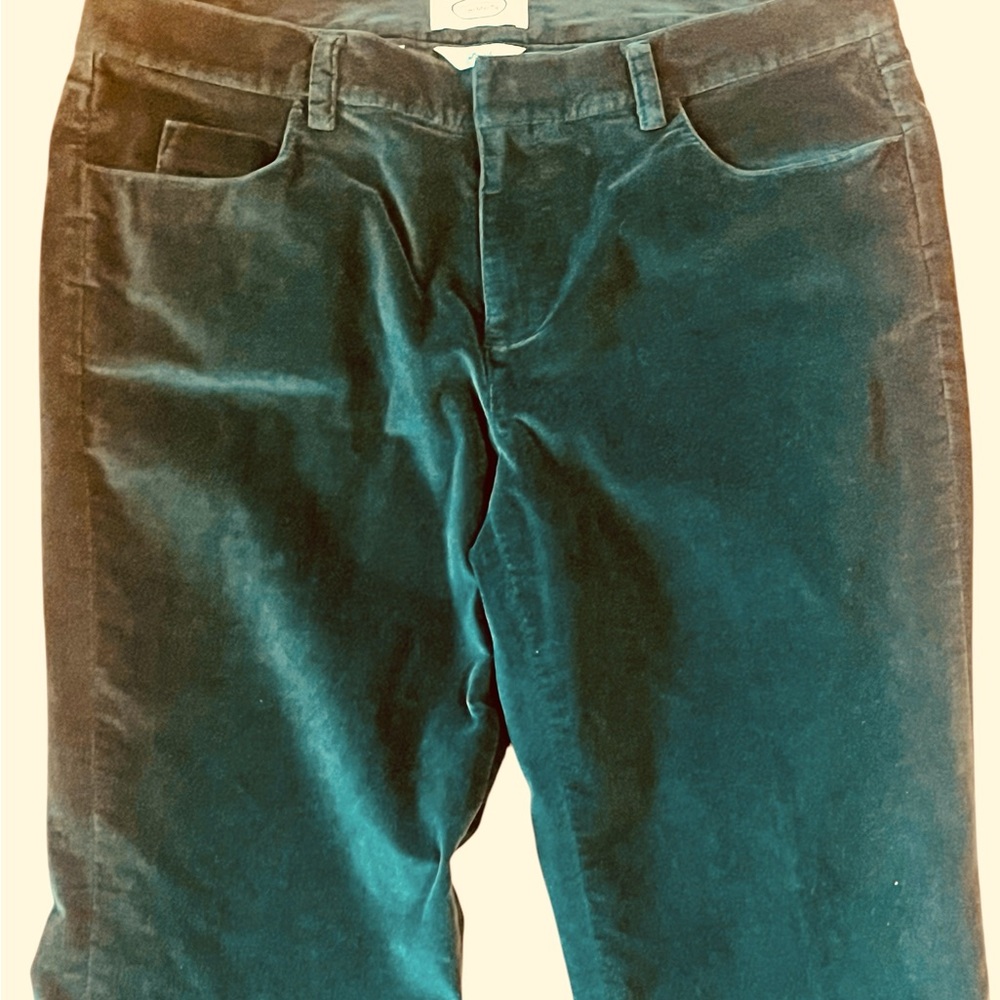 TALBOTS Velour Velvet  Emerald Green Stretch Pants Size 8 - Picture 2 of 4